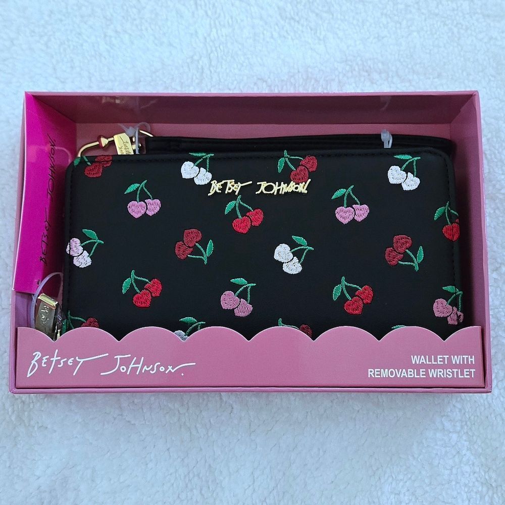 Betsey Johnson Embroidered🪡 Cherries🍒 Zip Around Wristlet - NIB